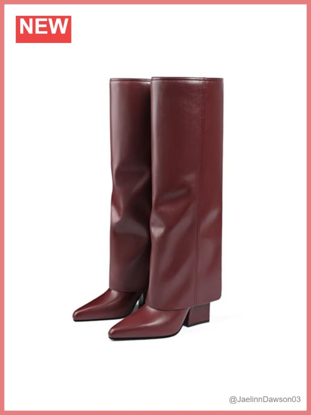 Faux Leather Knee High Fold Over Pointed Toe Block Heel Boots